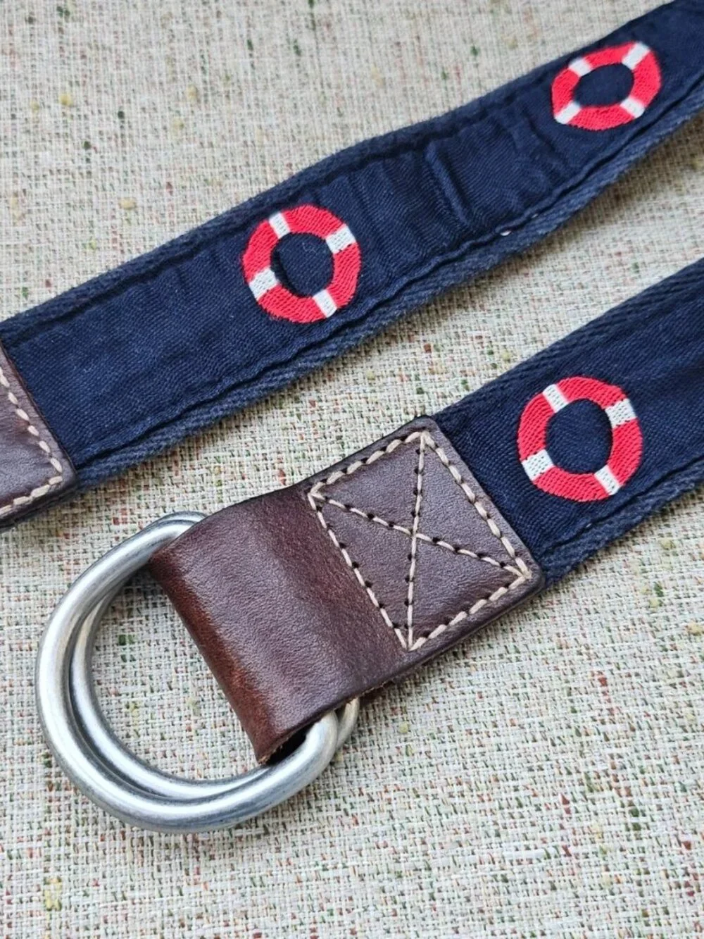 Daniel Cremieux Men Belt Blue Canvas Brown Leather Waistband Size 36 to 38 inche